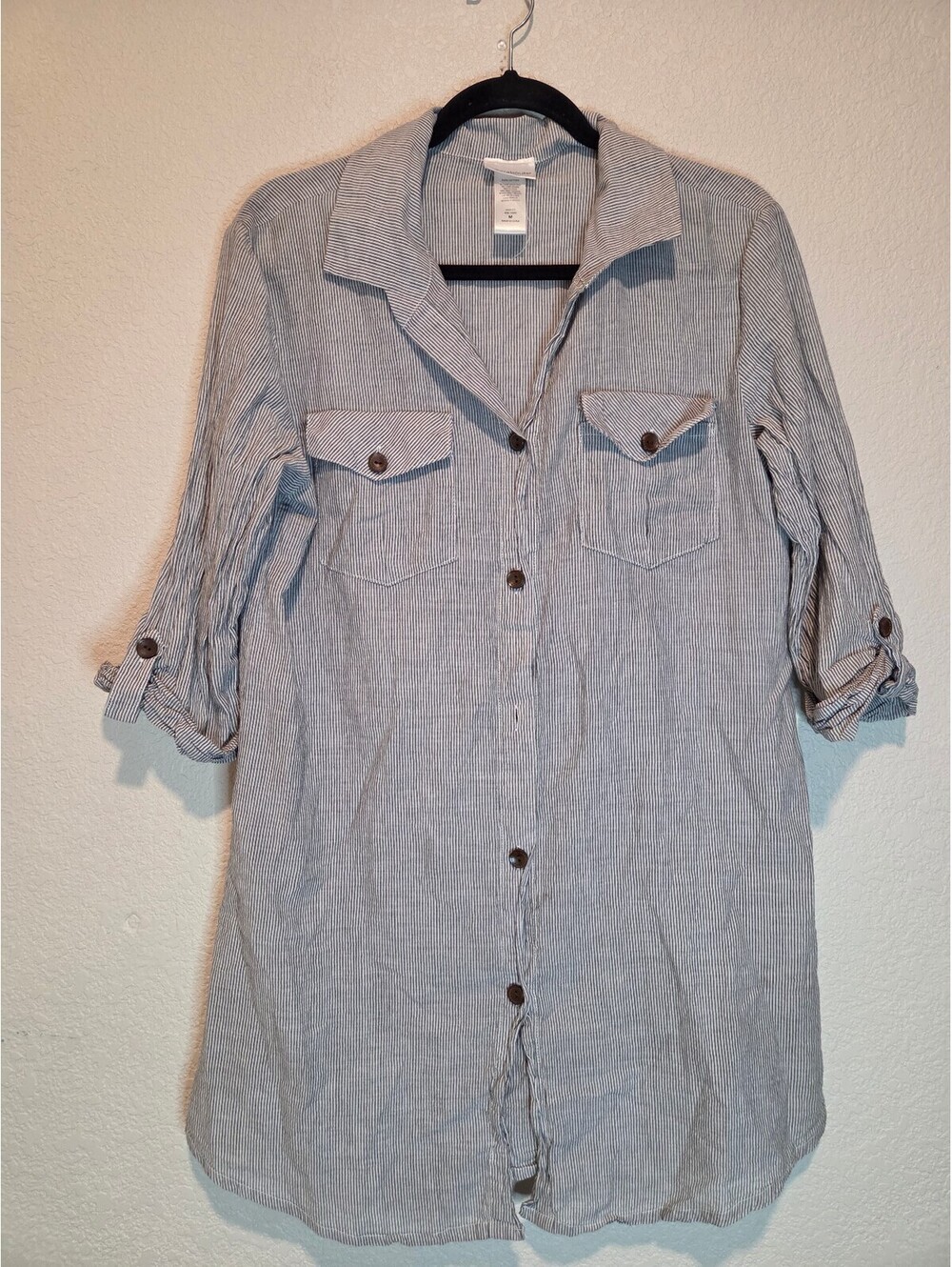 wearabouts Medium Striped Button-Up Shirt Dress with Roll-Up Sleeves